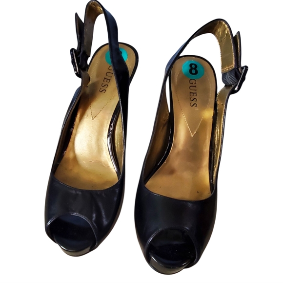 962- Guess Black Slingback Peep Toe 4" Heels Size 8 - Picture 1 of 8